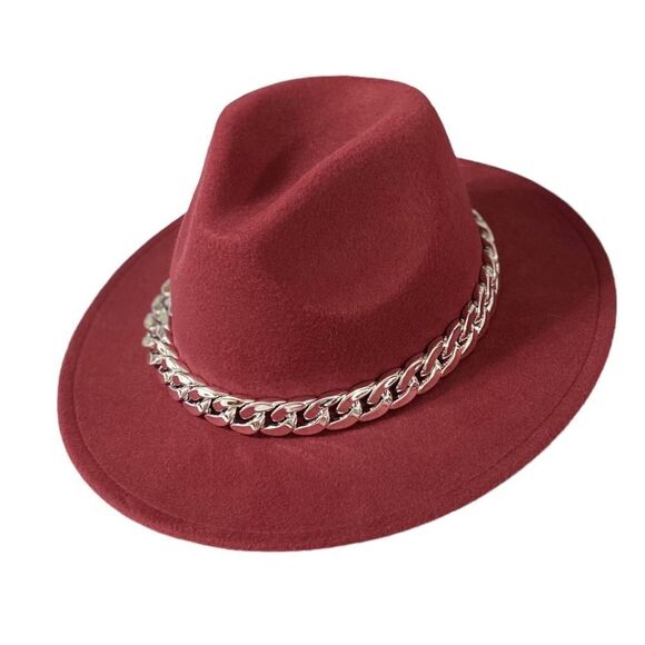 Dark Red Sitff Brim  Modern Fedora Hat NEW main image 3